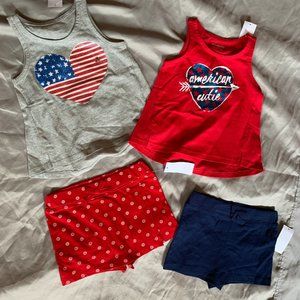 GIRLS - 4pc lot sz 18m NWT TOUGHSKINS tank top shirts, skort shorts, red, blue